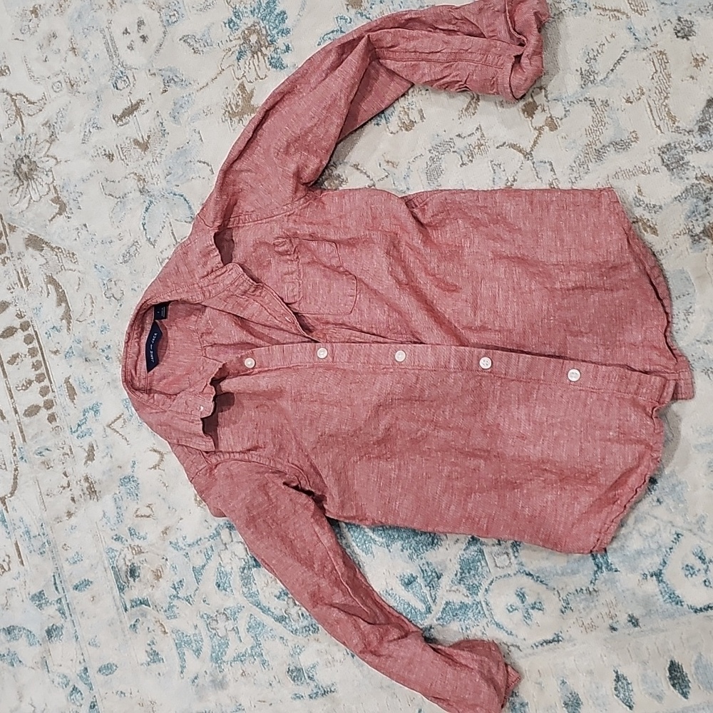 Janie and Jack red Linen Button Down Shirt Size 8 Boys